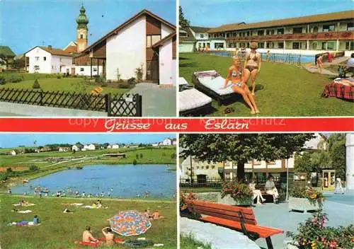AK / Ansichtskarte Eslarn Blick zur Kirche Freizeitzentrum Atzmannsee Swimming Pool Ritterklause