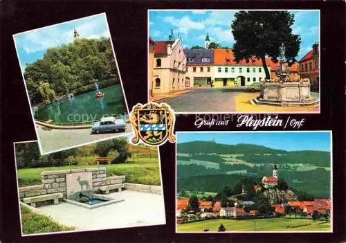 AK / Ansichtskarte Pleystein Teilansichten Zentrum Brunnen Wallfahrtskirche Heiligkreuz