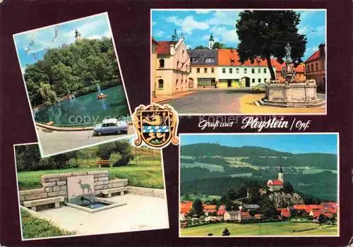 AK / Ansichtskarte Pleystein Teilansichten Zentrum Brunnen Wallfahrtskirche Heiligkreuz