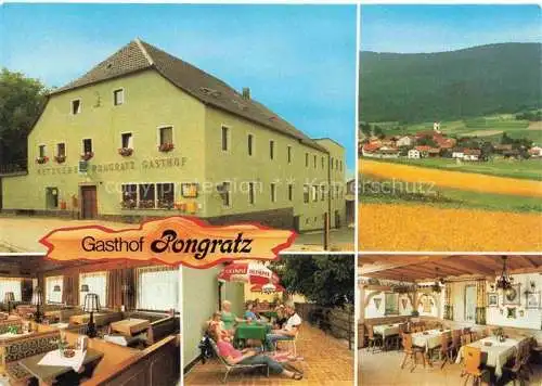 AK / Ansichtskarte Gleissenberg Oberpfalz Gasthof Pension Pongratz Gastraum Terrasse Landschaftspanorama
