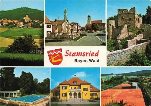 AK / Ansichtskarte Stamsried Cham Bayern Teilansichten Zentrum Burgruine Tennisplatz Freibad
