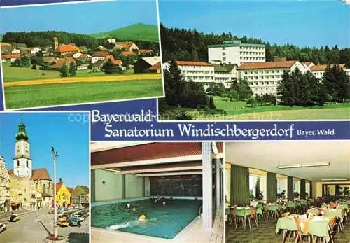 AK / Ansichtskarte Windischbergerdorf Bayerwald-Sanatorium Speisesaal Hallenbad Panorama Ortszentrum Kirche