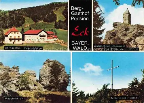 AK / Ansichtskarte Arrach Berggasthof Eck Waldschmidt-Denkmal Riedelstein Felsformationen Gipfelkreuz Muehlriegel