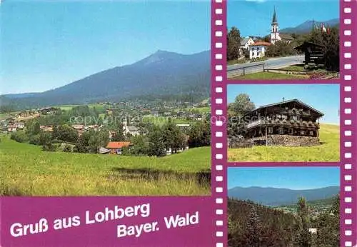 AK / Ansichtskarte Lohberg Lam Panorama Bayerischer Wald Motiv mit Kirche Bauernhaus