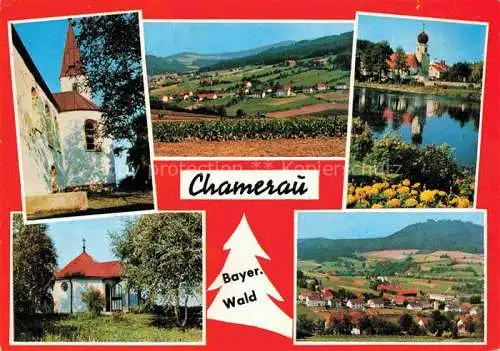 AK / Ansichtskarte Chamerau Panorama Kirche Kapelle Partie am Wasser
