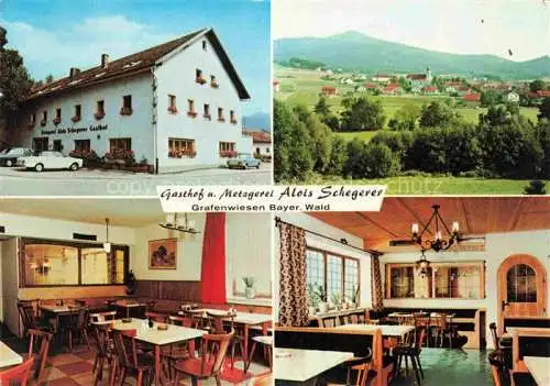 AK / Ansichtskarte Grafenwiesen Cham Bayern Gasthof Metzgerei Schegerer Gastraeume Panorama