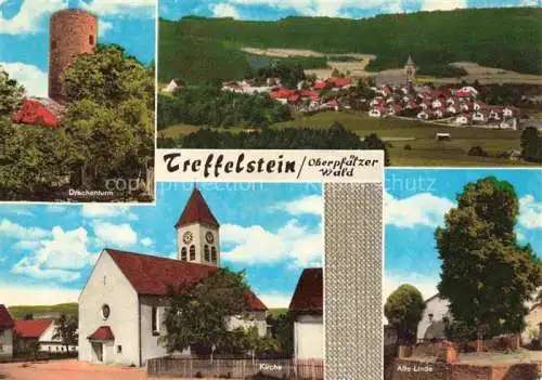 AK / Ansichtskarte Treffelstein Panorama Oberpfaelzer Wald Drachtenturm Kirche Alte Linde