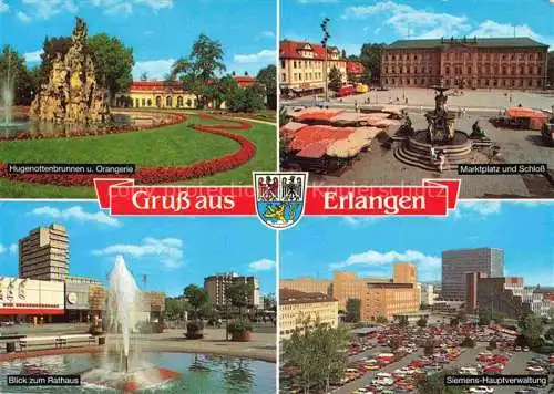 AK / Ansichtskarte ERLANGEN Hugenottenbrunnen Orangerie Marktplatz Schloss Wasserspiele Rathaus Siemens-Hauptverwaltung
