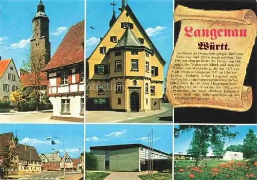 AK / Ansichtskarte Langenau Wuerttemberg Teilansichten Ortszentrum Kirche Hauptstrasse Parkanlagen Historie