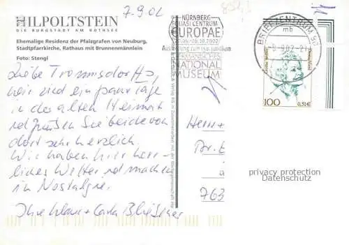 AK / Ansichtskarte Hilpoltstein Mittelfranken Stadtpfarrkirche Rathaus mit Brunnenmaennlein