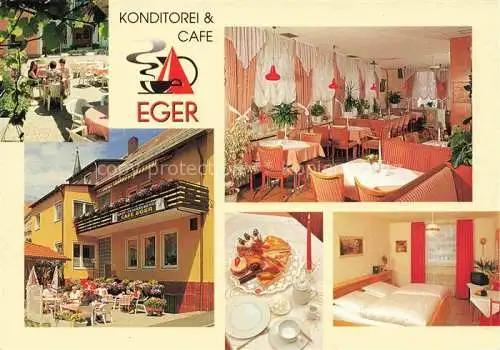 AK / Ansichtskarte Moosbach  Oberpfalz Konditorei Café Eger Gastraum Terrasse Fremdenzimmer