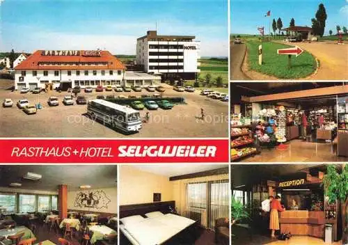 AK / Ansichtskarte Seligweiler Ulm Donau Hotel Rasthaus Seligweiler Gastraeume Zimmer Reception Verkaufsraum Tankstelle
