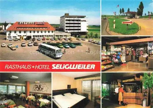 AK / Ansichtskarte Seligweiler Ulm Donau Hotel Rasthaus Seligweiler Gastraeume Zimmer Reception Verkaufsraum Tankstelle
