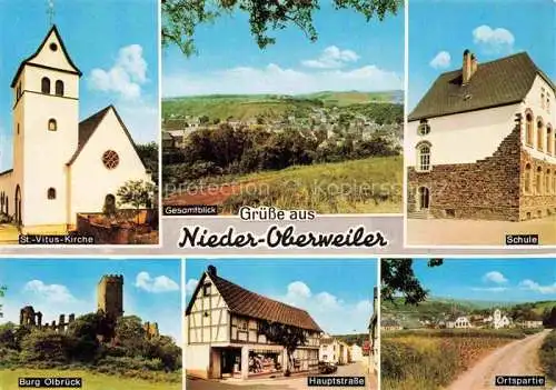 AK / Ansichtskarte Nieder-Oberweiler Burgbrohl Ahrweiler Rheinland-Pfalz St Vitus Kirche Panorama Schule Burg Olbruck Hauptstrasse Ortspartie