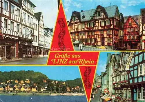 AK / Ansichtskarte Linz Rhein Rheinland-Pfalz Strassenpartien Fachwerkhaeuser Rheinpartie