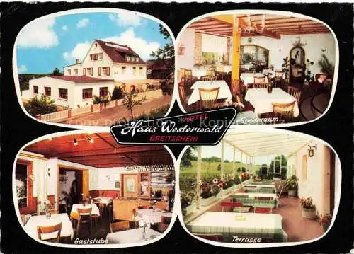 AK / Ansichtskarte Breitscheid Neuwied Hotel Pension Haus Westerwald Speiseraum Gaststube Terrasse