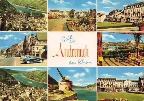 AK / Ansichtskarte Andernach Rhein Rheinpartien Schloss Panorama Terrasse Kran Park