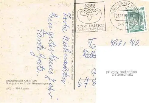 AK / Ansichtskarte Andernach Rhein Rheinanlagen Springbrunnen