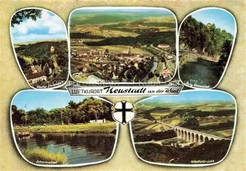 AK / Ansichtskarte Neustadt Wied Kloster Ehrenstein Fliegeraufnahme Burg Altenwied Schwimmbad Wiedtalbruecke