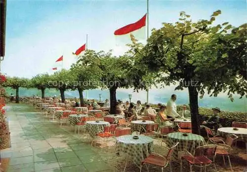 AK / Ansichtskarte Linz Rhein Rheinland-Pfalz Hotel Burg Ockenfels Terrasse