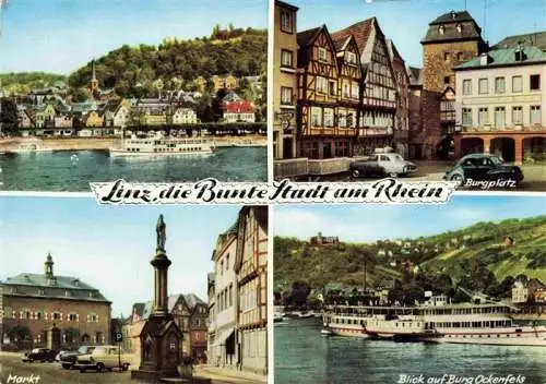 AK / Ansichtskarte Linz Rhein Rheinland-Pfalz Rheinpartie Burgplatz Markt Burg Ockenfels