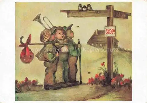 AK / Ansichtskarte HUMMEL F. Kuenstlerkarte 5551 Wandern Voegel Trompete Kinder