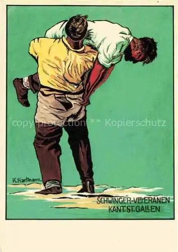 AK / Ansichtskarte HARTMANN K Kuenstlerlitho SCHWINGEN Schweizer Traditionssport St. Gallen 