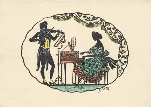 AK / Ansichtskarte Schattenbildkarte Shadowbolt Scherenschnitt-AK Klavier piano Antonie Preuss Bad Doberan