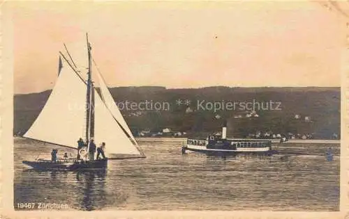 AK / Ansichtskarte Zuerichsee_ZH Seepartie mit Segelboot und Faehre Zuerichsee ZH