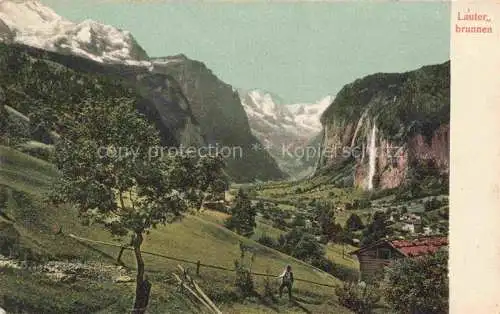 AK / Ansichtskarte Lauterbrunnen_BE Panorama mit Lauterbrunnenfall Lauterbrunnen BE