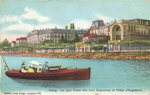 AK / Ansichtskarte VEVEY_VD Le quai l hotel des trois Couronnes et l hotel d Angleterre Vevey_VD