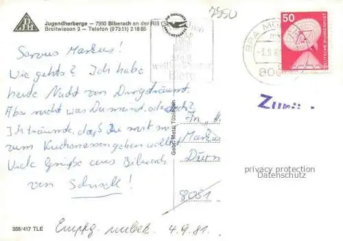 AK / Ansichtskarte BIBERACH  Riss BW Jugendherberge Gastraeume