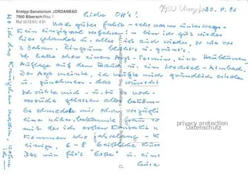 AK / Ansichtskarte BIBERACH  Riss BW Kneipp Sanatorium Jordanbad