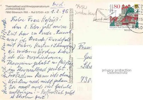 AK / Ansichtskarte BIBERACH  Riss BW Kneipp Sanatorium Jordanbad