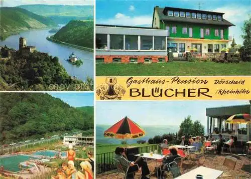 AK / Ansichtskarte Doerscheid Rheinpartie Gasthaus Pension Bluecher Schwimmbad Terrasse