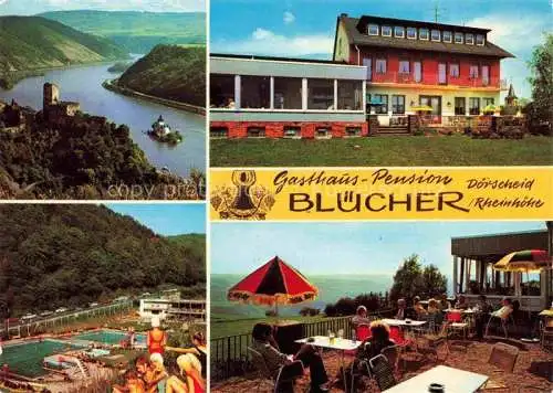 AK / Ansichtskarte Doerscheid Rheinpartie Gasthaus Bluecher Freibad Terrasse