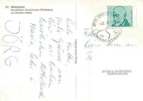 AK / Ansichtskarte Zweisimmen_BE Gondelbahn Zweisimmen Rinderberg mit Stockhornkette 