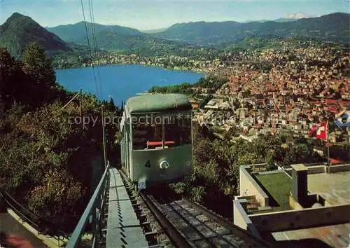 AK / Ansichtskarte LUGANO_Lago_di_Lugano_TI Funivio Lugano Monte Bre son vista sul Monte Rosa e St Salvatore 