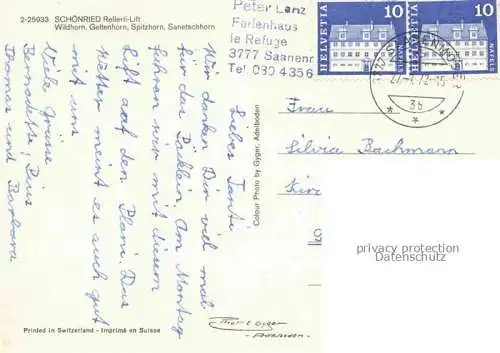 AK / Ansichtskarte Schoenried_Gstaad_Saanen_BE Rellerli Lift Wildhorn Geltenhorn Spitzhorn Sanetschhorn 