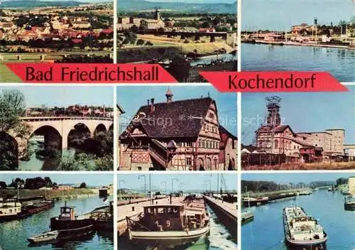 AK / Ansichtskarte Kochendorf Bad Friedrichshall BW Panorama Bruecke Altstadt Binnenschiffahrt Neckar Salzbergwerk