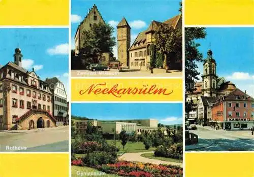 AK / Ansichtskarte Neckarsulm BW Rathaus Zweirad-Museum Gymnasium Park Stadtzentrum Kirche