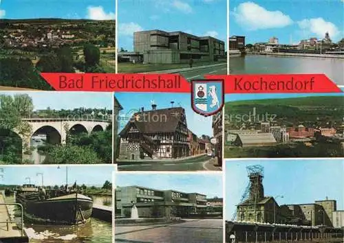 AK / Ansichtskarte Kochendorf Bad Friedrichshall BW Panorama Binnenschiffahrt Neckar Bruecke Altstadt Salzbergwerk