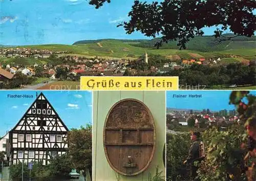 AK / Ansichtskarte Flein Flein Panorama Fischer-Haus Weinfass Fleiner Herbst Weinlese