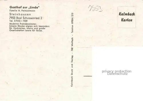 AK / Ansichtskarte Steinhausen Bad Schussenried Gasthof zur Linde
