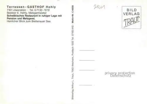 AK / Ansichtskarte Loewenstein Heilbronn BW Gasthof Hohly am Burgberg Gastraum Terrasse