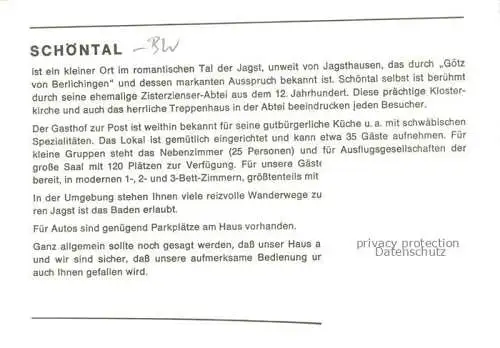 AK / Ansichtskarte Schoental Jagst BW Gasthof zur Post Gastraum Fremdenzimmer