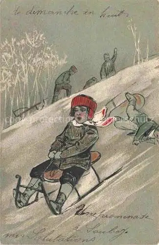 AK / Ansichtskarte Wintersport Schlitten Kinder 