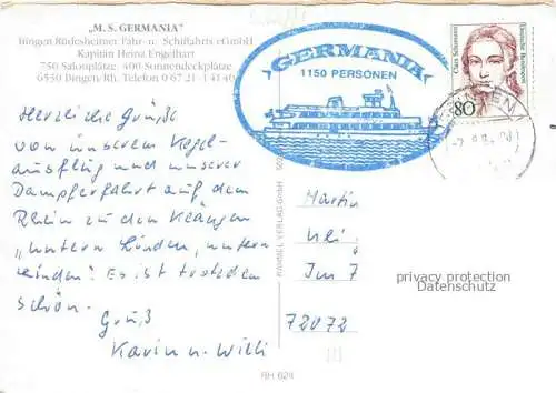 AK / Ansichtskarte Schiffe Ships Navires Ms. Germania Bingen Ruedesheimer Faehre