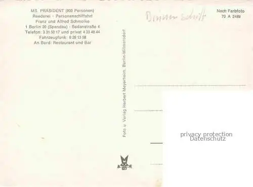 AK / Ansichtskarte Schiffe Binnenschifffahrt Praesident Spandau Berlin