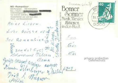AK / Ansichtskarte Schiffe Binnenschifffahrt Romantica Rhein 